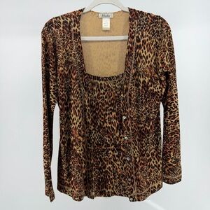 Vintage 100% Silk Knit Leopard Cardigan & Camisole Matching Set, Women's Medium